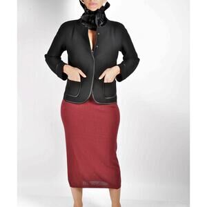 LIDA BADAY Black Wool Satin Trims Blazer Jacket Size 10